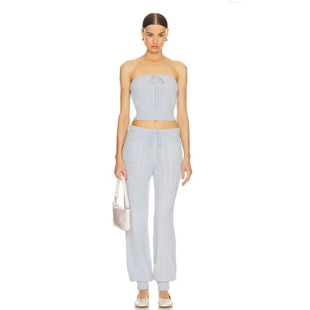 NWOT HELSA Taiki Cable Tube Top in Pale Blue